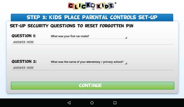 ClickN Kids Setup - Step 3 13 Fill in security