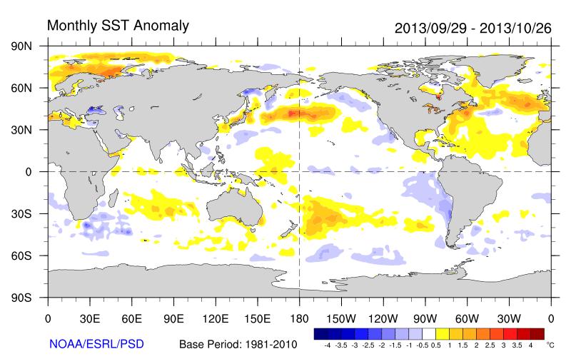 1 Estado actual y evolución durante el mes anterior De manera similar a los meses previos, durante octubre las anomalías de la TSM (temperatura de la superficie del mar) en el océano Pacífico