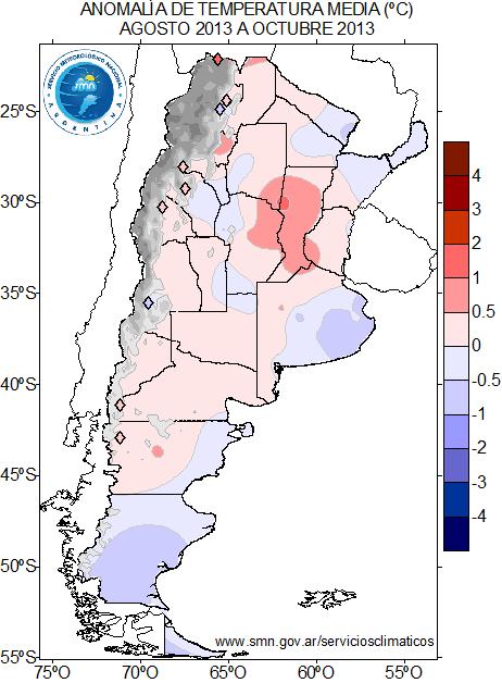 Durante el mes de octubre predominaron anomalías positivas de precipitación en la región central del país (Figura 11), mientras que anomalías negativas predominaron en el centro del Litoral, gran
