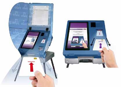Observatorio del voto-e en Latinoamérica Estación de comprobación de identidad del elector; Estación de resultados; Cabina de votación y Estación de resultados.