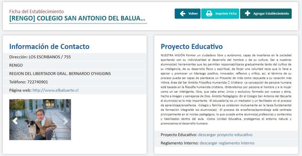 Podrán ver: Información de contacto Resumen del proyecto educativo Descargar el
