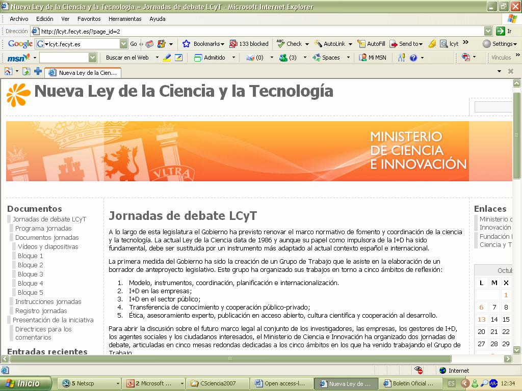 Proyecto de ley de la Ciencia (Ministerio de Ciencia e Innovación) http://lcyt.fecyt.