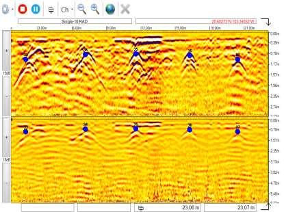 Resultados Georadar Quantum Multifrecuency Radar 1000, 500 y 250 MHz 500 MHz 500 MHz 250 MHz