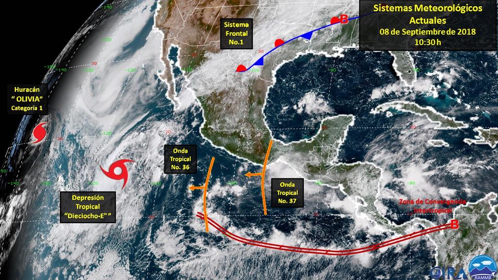 Onda tropical No. 37 recorrerá el sureste del territorio, incrementando el desarrollo de nubes de tormenta con lluvias muy fuertes a puntuales intensas en dicha región.