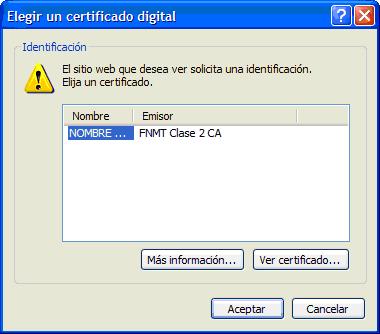 6. Inicio Ventana del navegador que permite elegir el certificado.