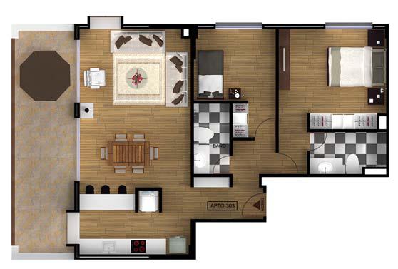 91 m 2 Corresponde al apartamento: * Cuenta con terraza común de uso exclusivo Las imágenes, diseños arquitectónicos y