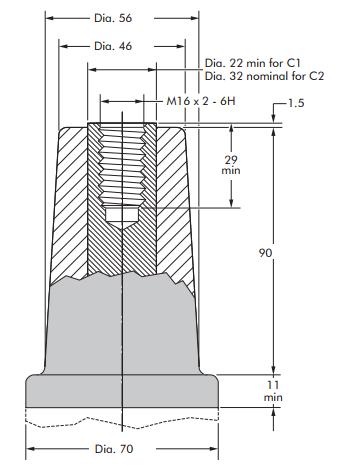 PARTE FIJA Las dimensiones son acorde a la norma CENELEC EN 50180 y 50181 en milímetros. Figura 10: Pasatapa para conector de interface C 4.