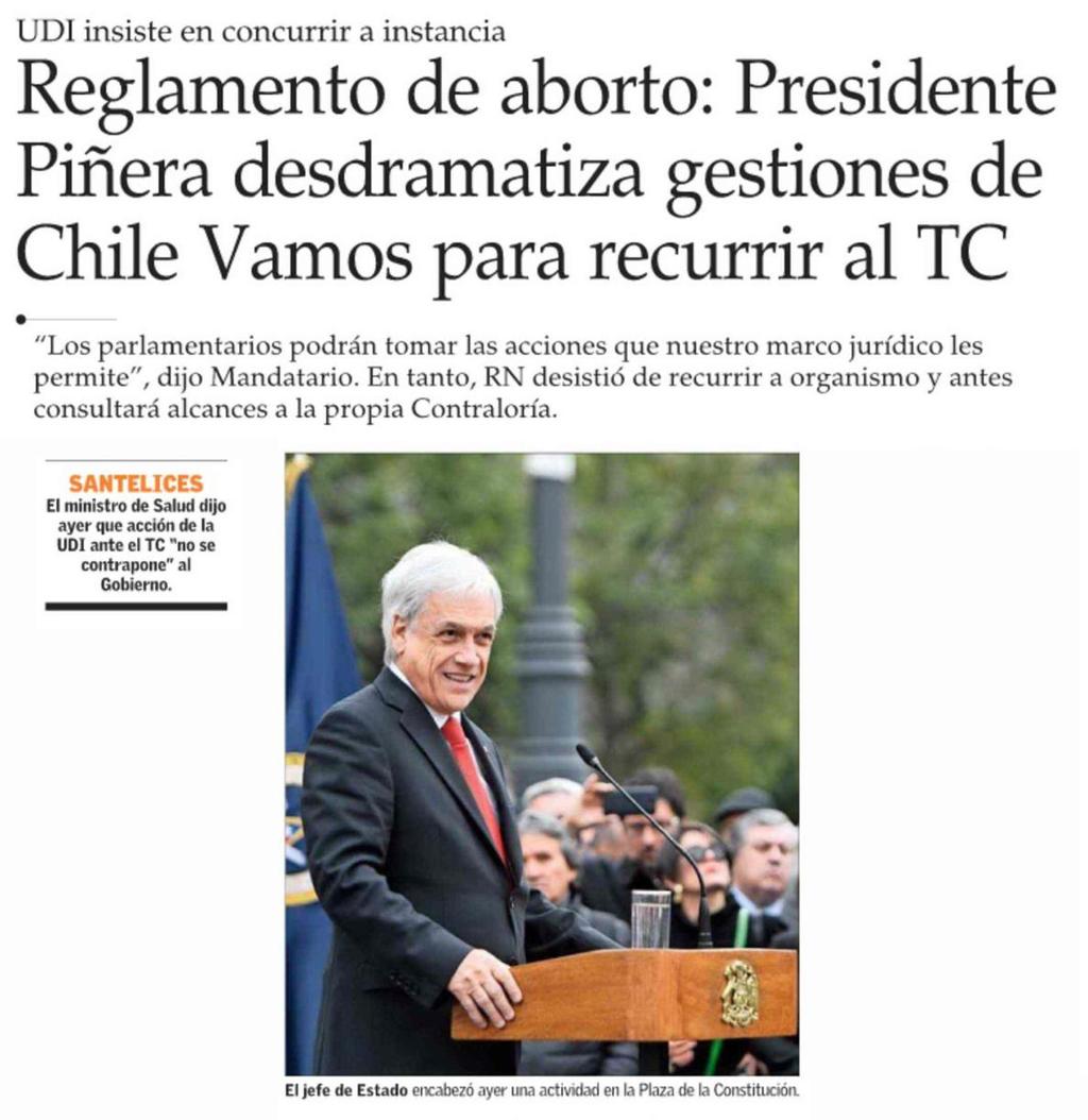 El Mercurio 3 4 Reglamento de aborto: Presidente Piñera desdramatiza