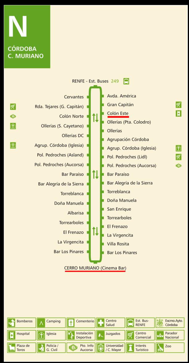 hasta Colón Este y allí esperar al autobús N. El billete de ambos autobuses es 1,30 pueden adquirir una tarjeta Bonobús normal con cargo variable a 0,72 viaje.