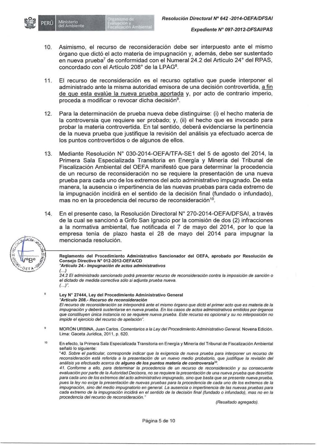 Ministerio... Resolución Directora/ N 642-2014-0EFA/DFSA/ Expediente W 097-2012-DFSA//PAS 10. 11. 12. 13.