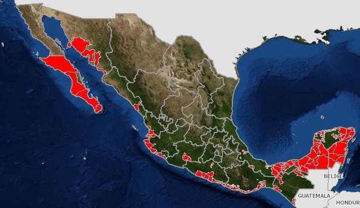 Figura 1. Estatus fitosanitario del Ácaro Rojo de las Palmas en el estado de Jalisco, al mes de Junio del 2018.