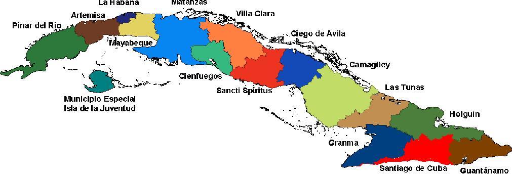 1 Cuba: Datos Generales Nombre del país Cuba División Político Administrativa Provincias (U) 15 Municipio Especial (U) 1 Municipios (U) 167 Capital La Habana Idioma oficial Español Humedad relativa