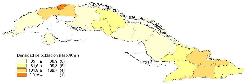 2 Cuba: Extensión superficial, población y densidad Extensión superficial Total Población residente Densidad de () Total () población (km ) País (U) País (hab/km2) 109 884,01 100,0 11 239 004 100,0