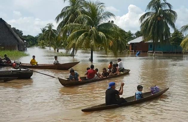 actualmente por las constantes lluvias, viven literalmente sumergidos en el Río Ucayali.