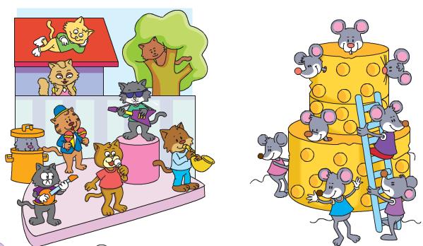 MATEMÁTICAS 1-3: Escribe lo que se te pide. a) Cuántos gatos hay en la imagen? b) Cuántos ratones hay en la imagen?