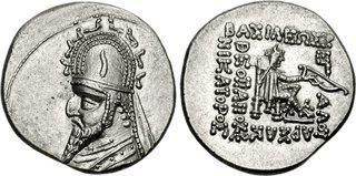 «KINGS of PARTHIA. Sinatrukes. 93/2-70/69 BC. AR Drachm (4.16 g, 12h). Rhagai mint.