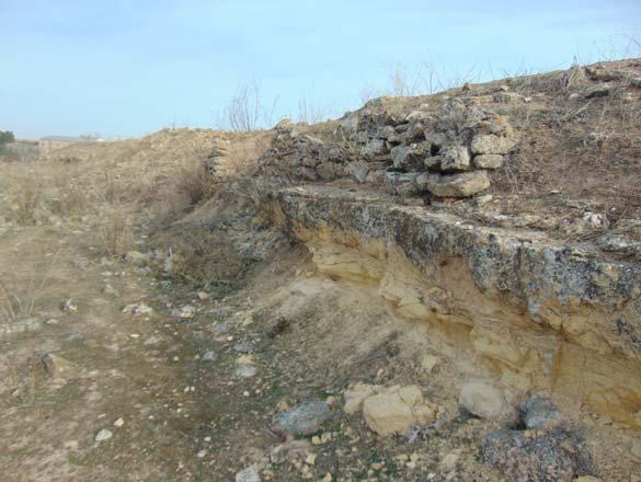 La muralla del oppidum ibérico de Vara de Rey domina terrenos muy diferentes. En algún caso los mismos son bastante llanos, en zonas actuales de sembrados, como en el caso que vemos bien de la fig. 3.