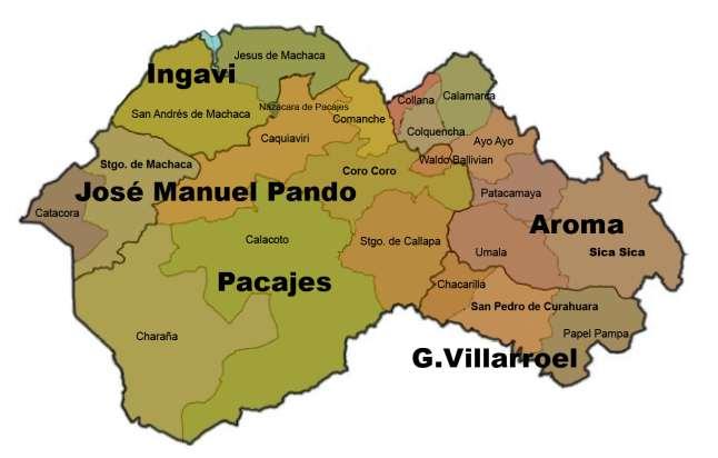 REGIÓN ALTIPLANO SUR (22 Municipios / 5 provincias) FUENTE MAPA: Plan de Desarrollo Departamental, 2012, GADLP. Mapa referencial.