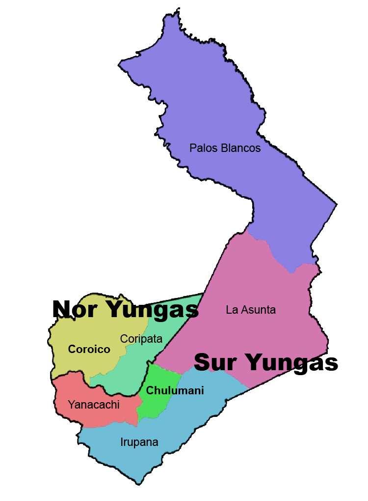 REGIÓN YUNGAS (7 Municipios / 2 provincias) REGIÓN YUNGAS MUNICIPIO PROVINCIA POBLACIÓN PALOS BLANCOS 24.