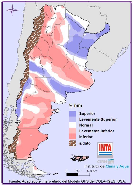Patagonia. Los mayores acumulados se prevén sobre la provincia de Misiones, sur de Corrientes, norte de Entre Ríos, noreste de Santa Fe y sudoeste de Buenos Aires.