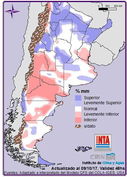 En Misiones, Corrientes y Chaco (este) se esperan los mayores acumulados. Por el momento, no se prevén lluvias en las restantes áreas del país (Fig. 31).