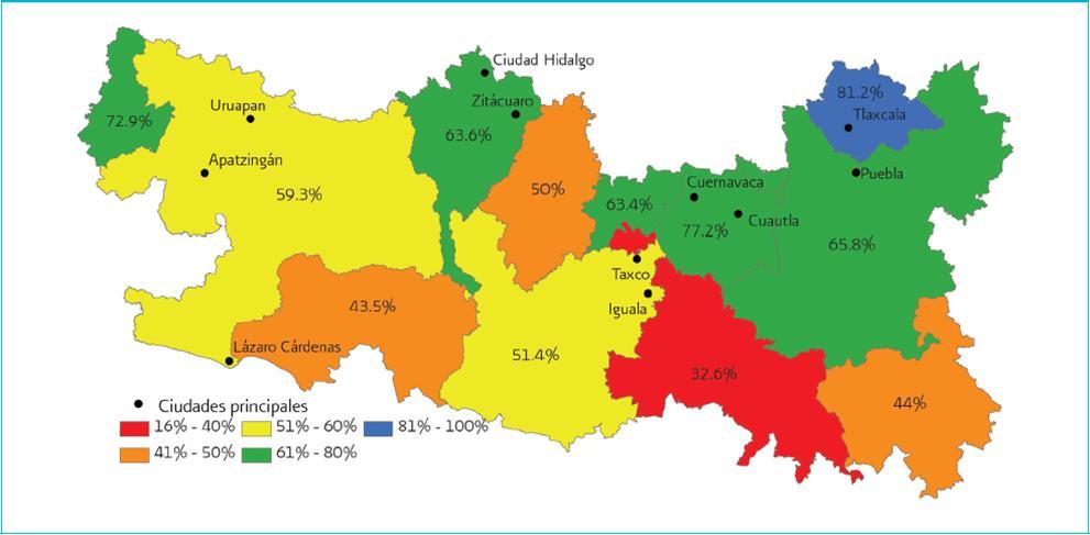 Cobertura de Alcantarillado en Zonas Rurales Promedio RHA Balsas: 68.2% Promedio Nacional: 67.7% En el año 2010 la población con alcantarillado en zonas rurales fue de 2,233,484 habitantes (68.2%), 0.