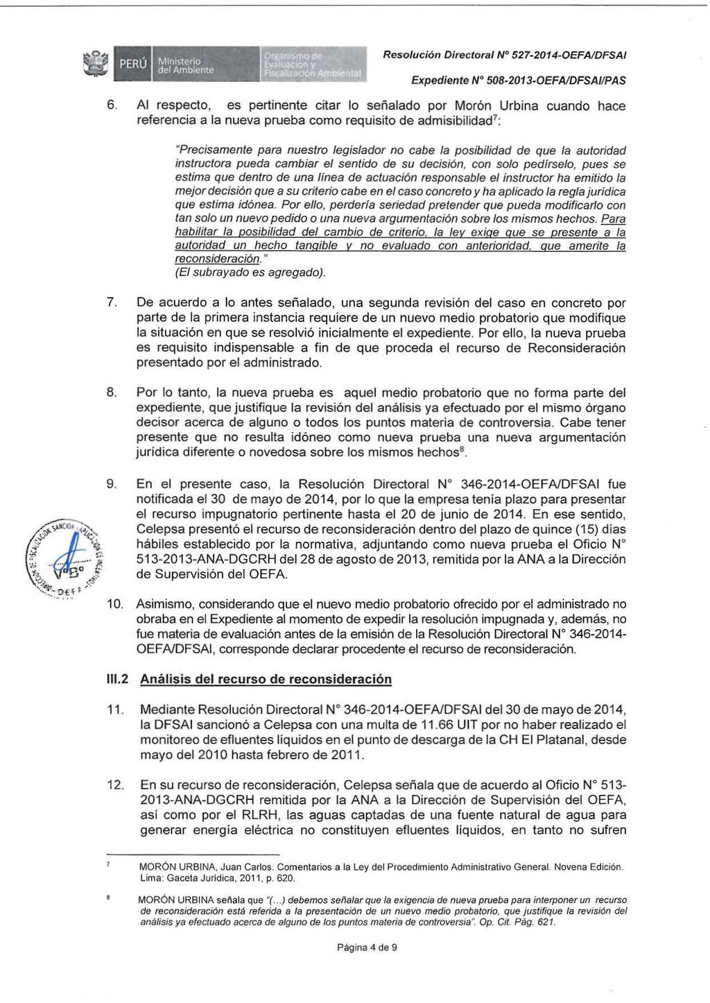 Resolución Directora/ N 527-2014-0EFA/DFSA/ Expediente W 508-2013-0EFA/DFSAI/PAS 6.