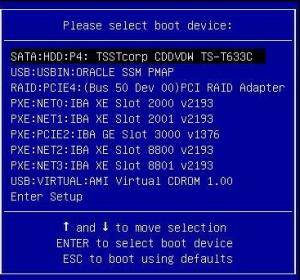 Restauración del software de Oracle System Assistant Nota - Los elementos incluidos en el menú Please Select Boot Device (Seleccione un dispositivo de