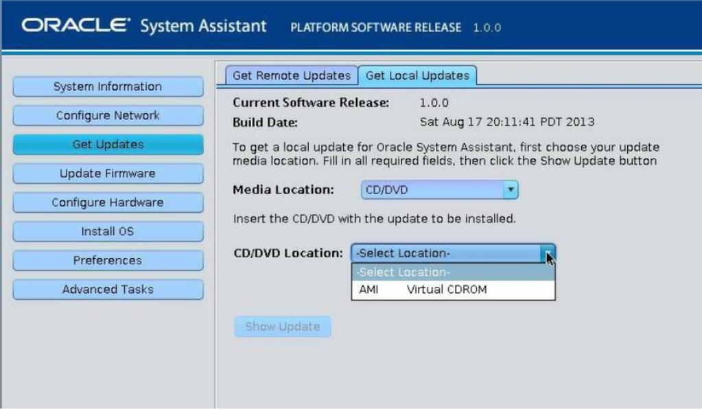 Actualización de Oracle System Assistant y de los archivos de firmware en la unidad USB de Oracle System Assistant (Oracle System Assistant) Escriba el nombre de usuario y la contraseña de MOS.