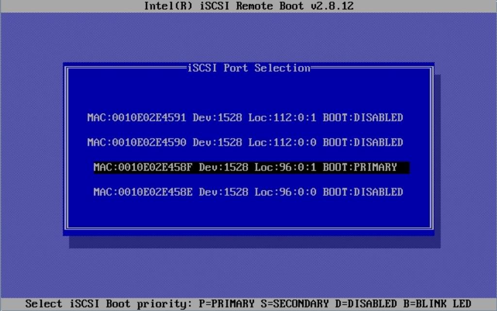 Modificación de propiedades de unidades virtuales iscsi en el modo de inicio Legacy BIOS (BIOS) Aparece la pantalla iscsi Port Selection (Selección de puerto iscsi). 6.