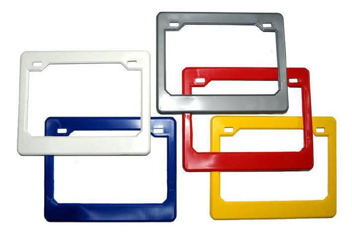 Porta Placas Moto 2 Huecos Sólidas E11M Material: Poliestireno. Color: Azul, Rojo, Amarillo, Gris y Blanco.