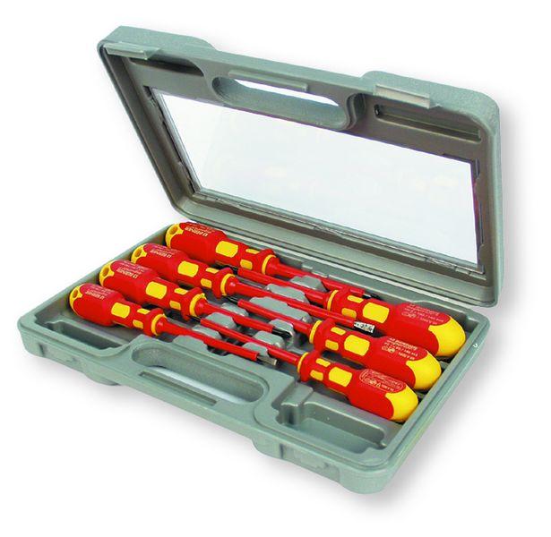 Destornilladores, puntas y portapuntas Juego 7 destornilladores superiores aislados VDE En maletín Aislado hasta 1000 V.