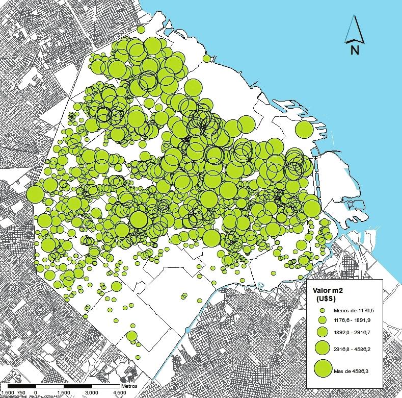 Mapa 1.6 Distribución de los lotes ofertados, según valor del m 2 en la Ciudad de Buenos Aires, 2016. Planeamiento, Ministerio de Desarrollo Urbano y Transporte, GCBA.