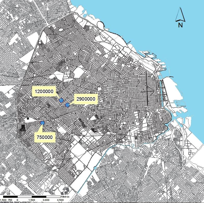Mapa 1.18 Precio de referencia en terrenos de 1.000 m 2 en dólares, Ciudad de Buenos Aires. 2016.