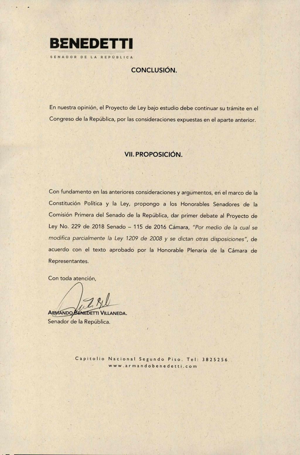 SENADOR DE LA REPUBLICA CONCLUSIÓN.