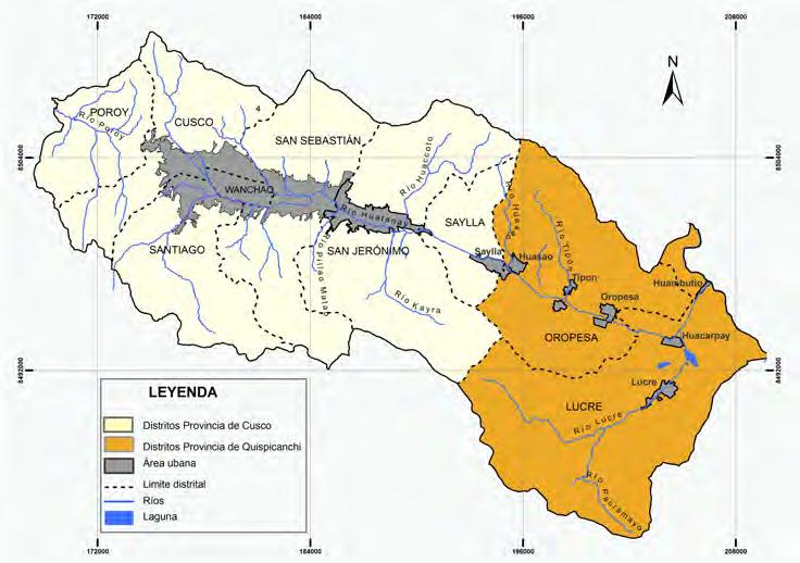 Ámbito de actuación y población beneficiaria El ámbito de intervención es la subcuenca del Huatanay o Valle de Cusco, con una extensión de 617 km2 y ubicada entre los 3085 m.s.n.m. (Huambutío) y 4842 m.