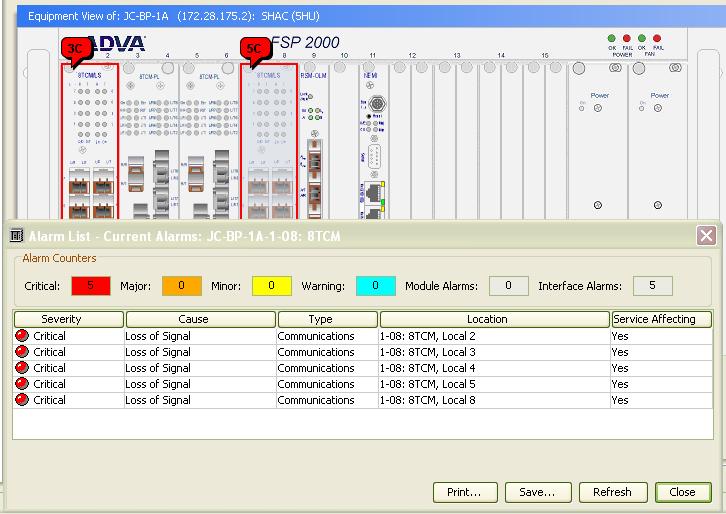 ADVA Network Manager muestra de forma visual el estado del sistema DWDM Estado de las interfaces Haga ADVA clic Network para modificar Manager