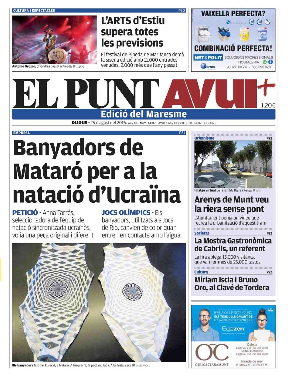 El Punt avui (Ed. Maresme) Barcelona Prensa: Tirada: Difusión: Diaria 2.154 Ejemplares 1.