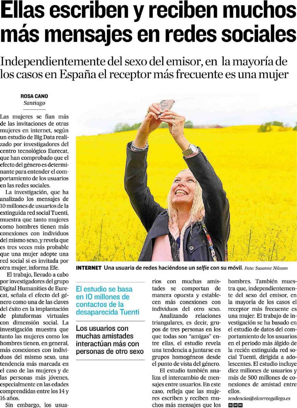 El Correo gallego La Coruña 16/08/16 Prensa: Diaria Tirada: 27.472 Ejemplares Difusión: 22.
