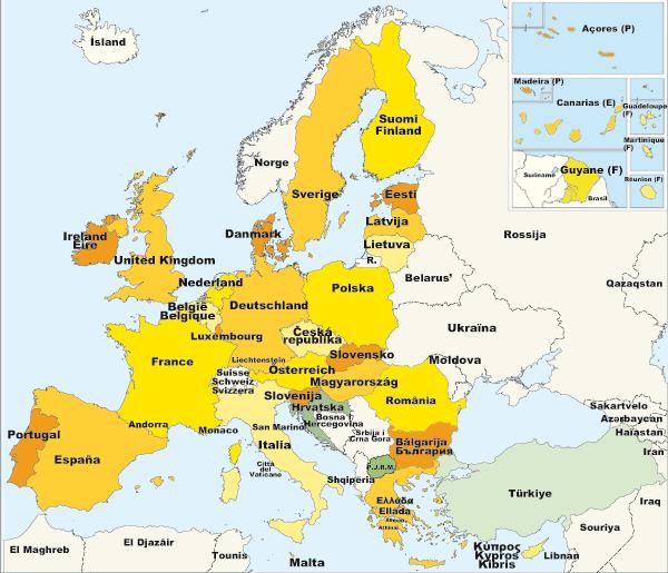 La EUROPA AMPLIADA (UE 27) 1973: : Reino Unido, Irlanda y Dinamarca 1981: : Grecia. 1986: : España a y Portugal. 1995: : Austria, Suecia y Finlandia.