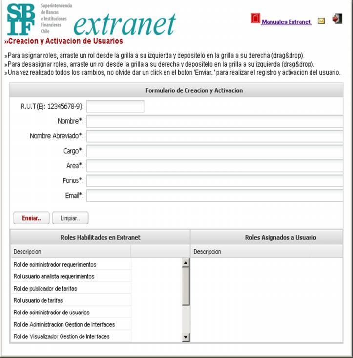 Extranet - roles Los roles a usar para aplicación Requerimientos son: Administrador de cuentas de usuario Administrador de
