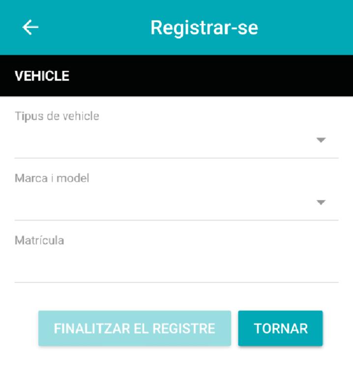 REGISTRAR-SE (i 3) vehicle Pantalla per a introduir la informació del vehicle elèctric o híbrid de l usuari.