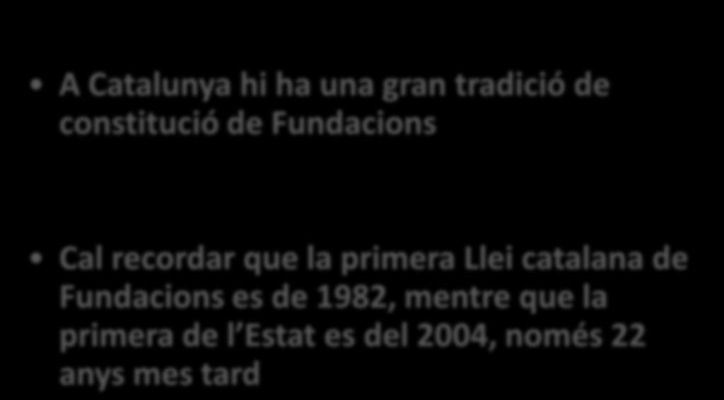 TRADICIÓ DE LES FUNDACIONS A CATALUNYA A Catalunya hi ha una gran tradició de constitució de Fundacions Cal recordar