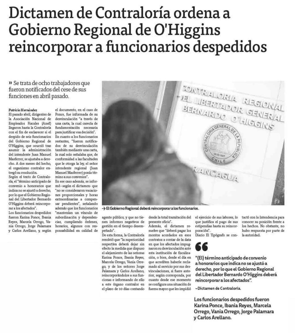 21-06- El Tipógrafo 4 2 DICTAMEN DE CONTRALORÍA ORDENA A GOBIERNO REGIONAL