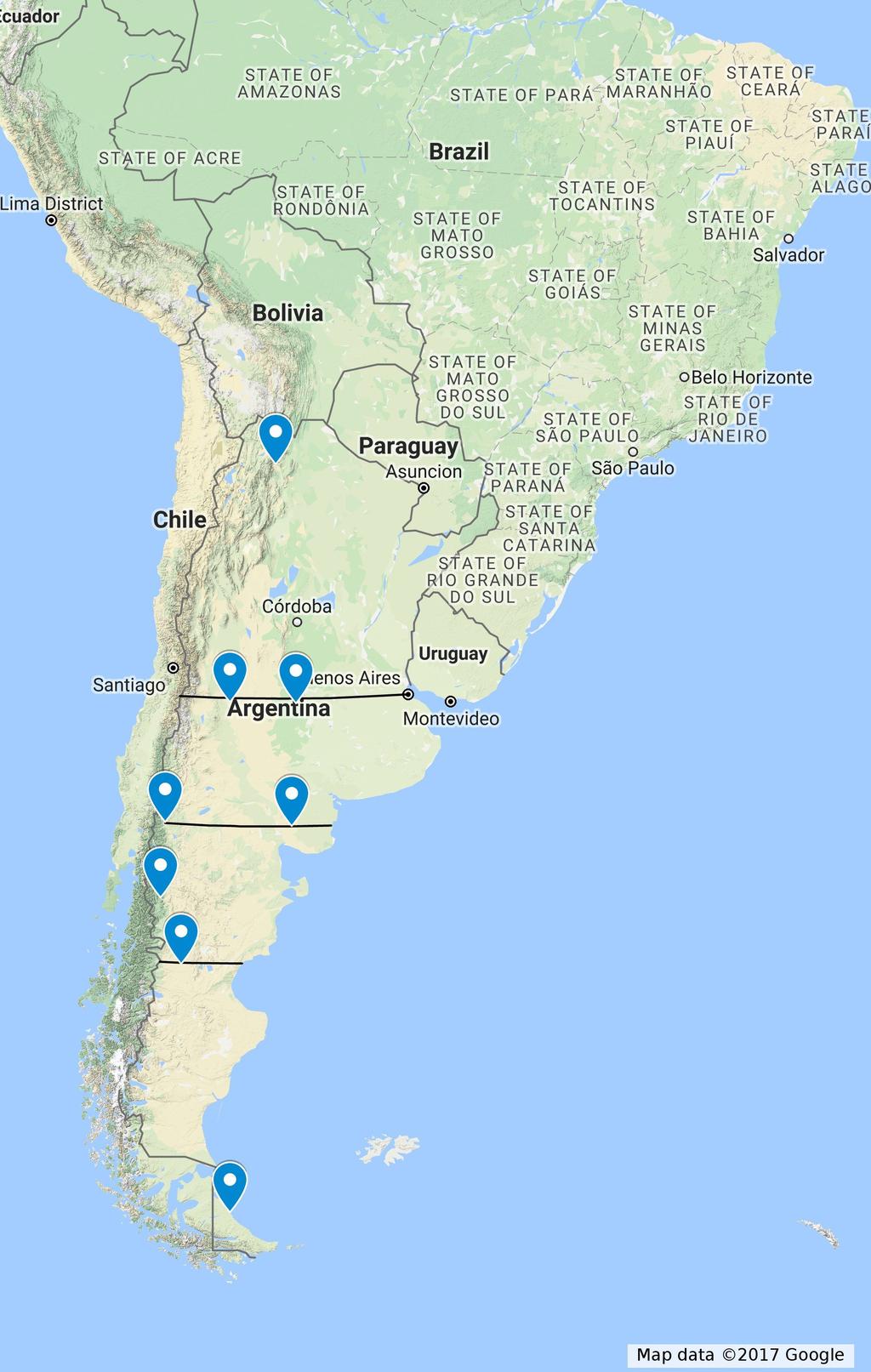 Estudio por Zona Geográfica Consideramos las siguientes zonas de estudio: Z 1 = más de 45 sur de latitud (desde Río Grande hasta Alto Río Senguer).