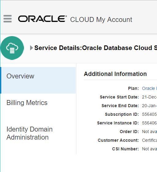 3. Para ver los detalles del servicio dar clic en el título Oracle