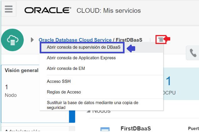 Consola Oracle DBaaS Monitor Para utilizar el Monitor DBaaS para supervisar la base de datos de Oracle Database como un servicio y las instancias de la base de datos en él.