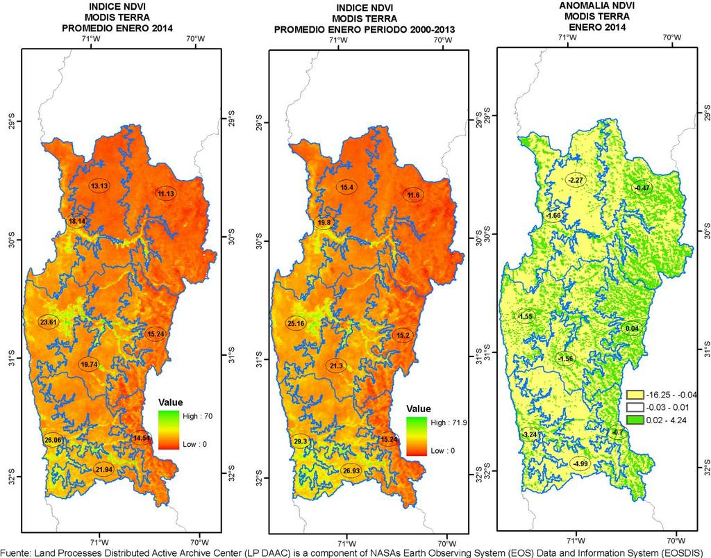 Cobertura de la vegetación en la Región de Coquimbo El índice de vegetación (NDVI) para el mes noviembre nos muestra anomalías negativas para todos los cuadrantes de la Región de Coquimbo.