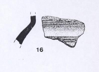 Nº 16.- Fragmento de cuello y panza de vasija campaniforme. Su grosor medio de pared es de 5 mm.