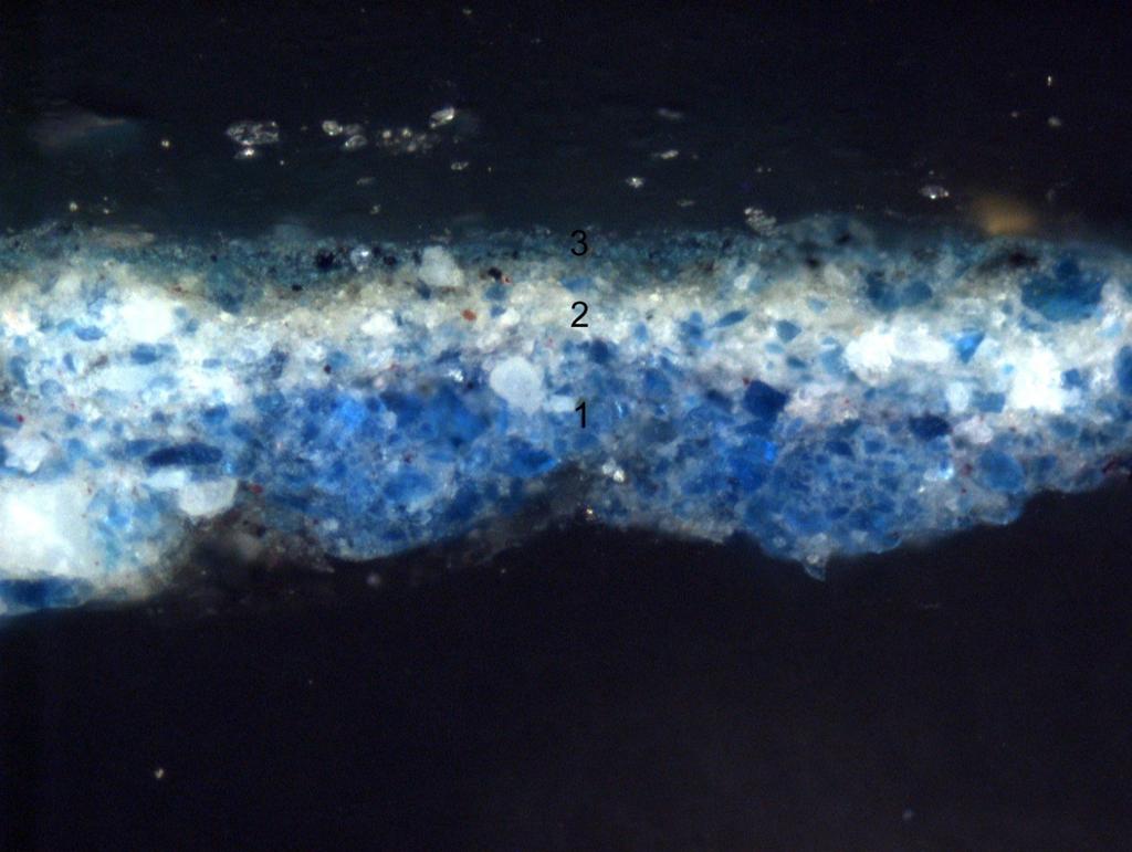 Figura 1. Estratigrafía de la muestra. Muestra: ARG-1 Aumentos: 200X Descripción: Azul, fondo.